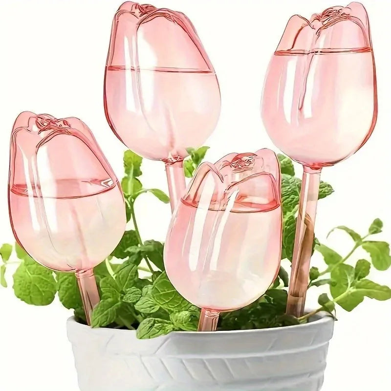 Pink Tulip Self-Watering Globes for Indoor & Outdoor Plants