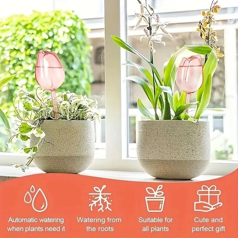 Pink Tulip Self-Watering Globes for Indoor & Outdoor Plants
