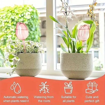 Pink Tulip Self-Watering Globes for Indoor & Outdoor Plants