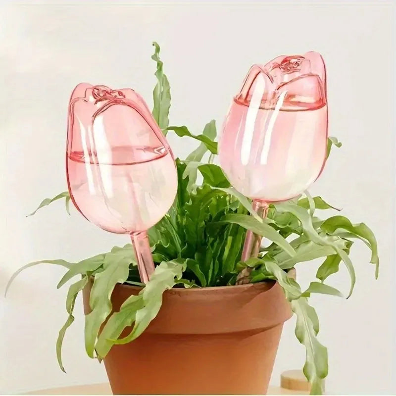 Pink Tulip Self-Watering Globes for Indoor & Outdoor Plants